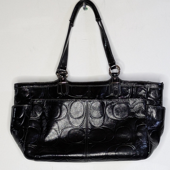 Coach Black Signature Patent Leather Shoulder Bag - Picture 6 of 12